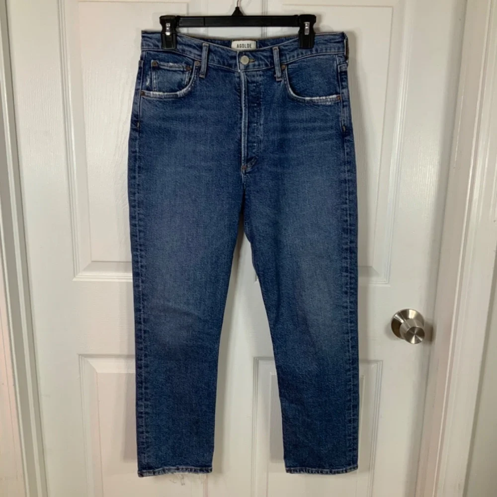 Agolde Button Fly Crop Riley Straight Leg High Rise Denim Jeans Size 29